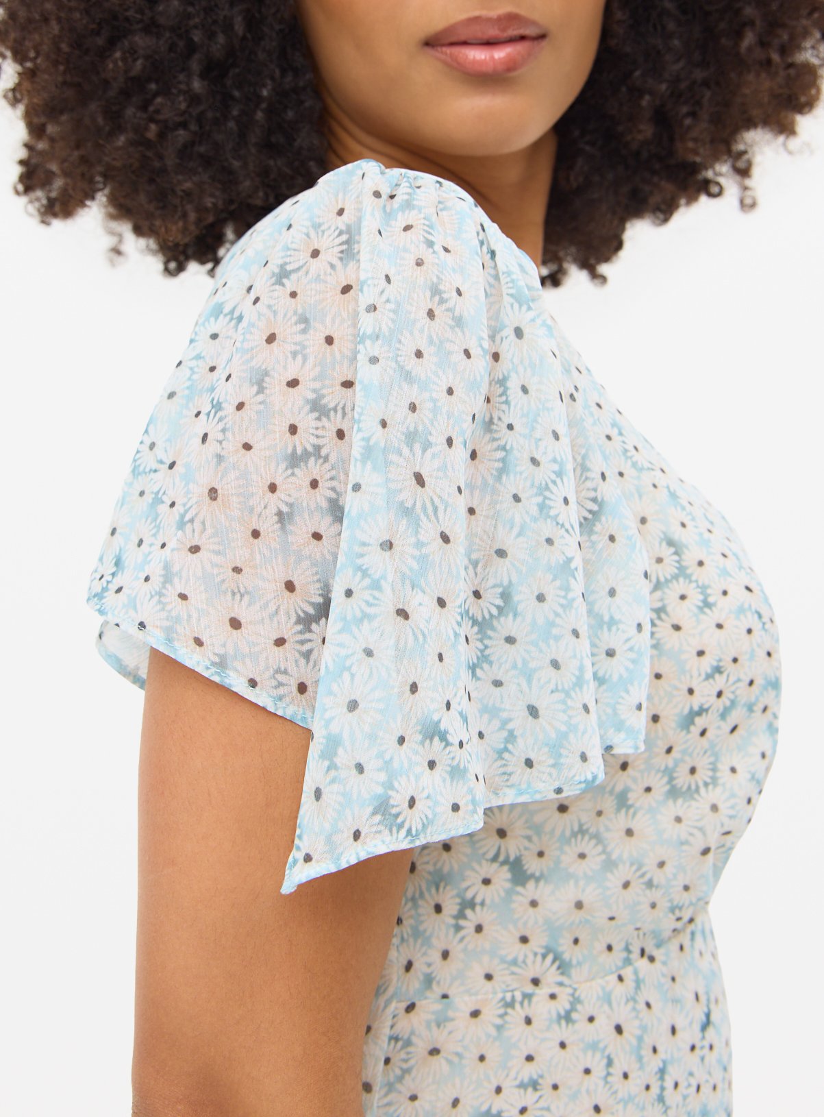 Blue Floral Print Semi-Sheer Midi Tea Dress 8 - Image 3 thumbnail